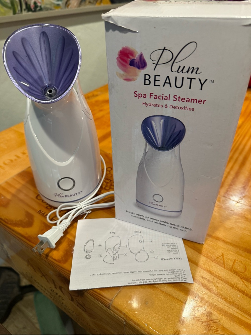 Plum Beauty Spa Facial Steamer - White with Lavender Face Nozzle Open box